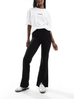 JDY Split Hem Flare Trousers In Black - BLACK For Women