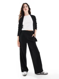 JDY Button Detail Wide Leg Dad Trousers In Black For Women