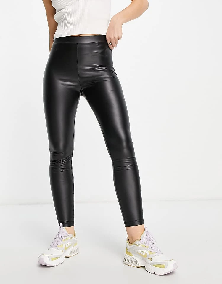 JDY Leather Look Leggings In Black For Women 2 JDY Leather Look Leggings In Black For Women - Image 2