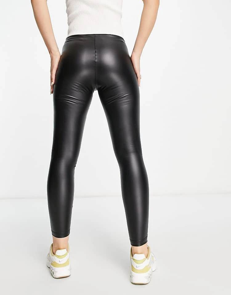 JDY Leather Look Leggings In Black For Women 3 JDY Leather Look Leggings In Black For Women - Image 3