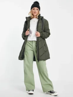 JDY Chevron Hooded Padded Coat In Khaki For Women