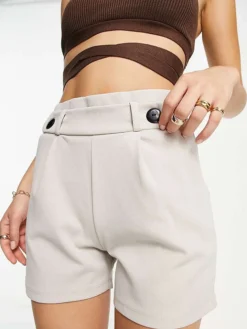 JDY Button Detail Tailored Shorts In Grey For Women
