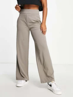 JDY Wide Leg Tailored Trousers In Mushroom For Women