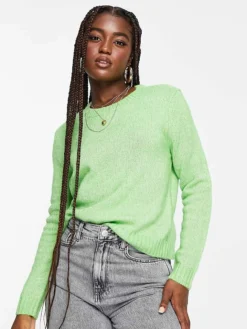 JDY Crew Neck Jumper In Green For Women