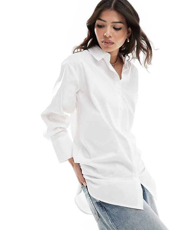 JDY Longline Oversized Shirt In White For Women 1 JDY Longline Oversized Shirt In White For Women