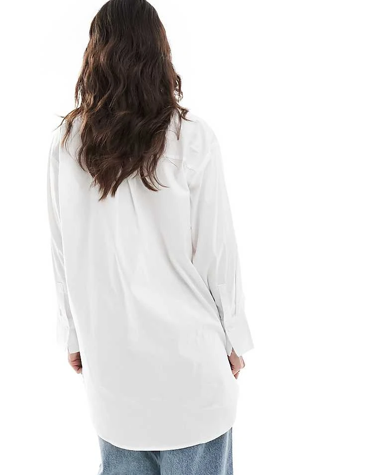 JDY Longline Oversized Shirt In White For Women 2 JDY Longline Oversized Shirt In White For Women - Image 2
