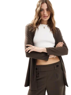 JDY Lightweight Blazer Co-ord In Chocolate For Women Chocolate Brown