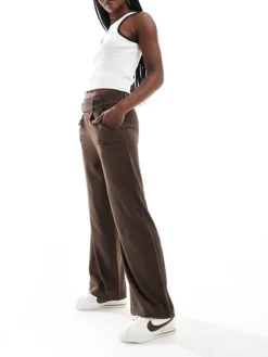 JDY Button Detail Wide Leg Trouser Co-ord In Chocolate Brown For Women