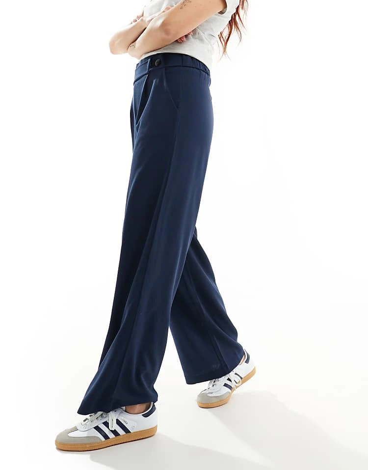JDY Button Detail Wide Leg Dad Trousers In Navy For Women 4 JDY Button Detail Wide Leg Dad Trousers In Navy For Women - Image 4