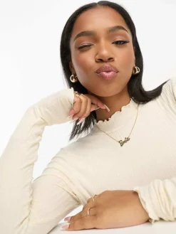 JDY High Neck Lettuce Edge Top In Cream For Women