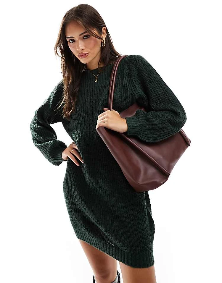 JDY Boat Neck Knitted Mini Jumper Dress In Green For Women 5 JDY Boat Neck Knitted Mini Jumper Dress In Green For Women - Image 5