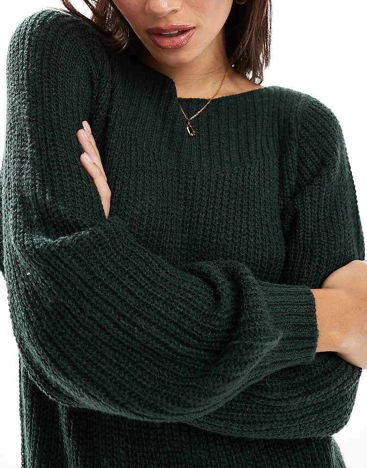 JDY Boat Neck Knitted Mini Jumper Dress In Green For Women 3 JDY Boat Neck Knitted Mini Jumper Dress In Green For Women - Image 3