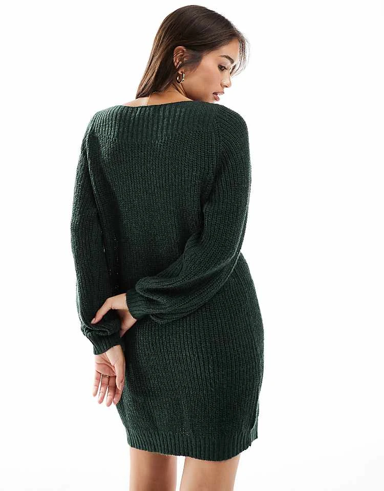 JDY Boat Neck Knitted Mini Jumper Dress In Green For Women 4 JDY Boat Neck Knitted Mini Jumper Dress In Green For Women - Image 4