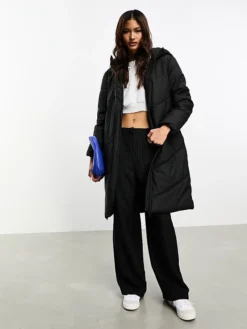 JDY Longline Padded Coat In Black For Women