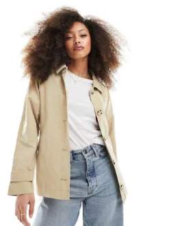 JDY Short Trench Jacket In Beige For Women Incense