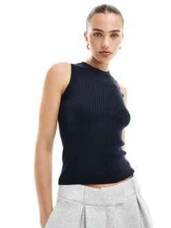 JDY Ribbed Knitted Tank Top In Navy For Women Sky Captain