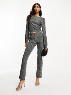 JDY Trouser Co-ord In Black And Silver Glitter For Women Black Glitr