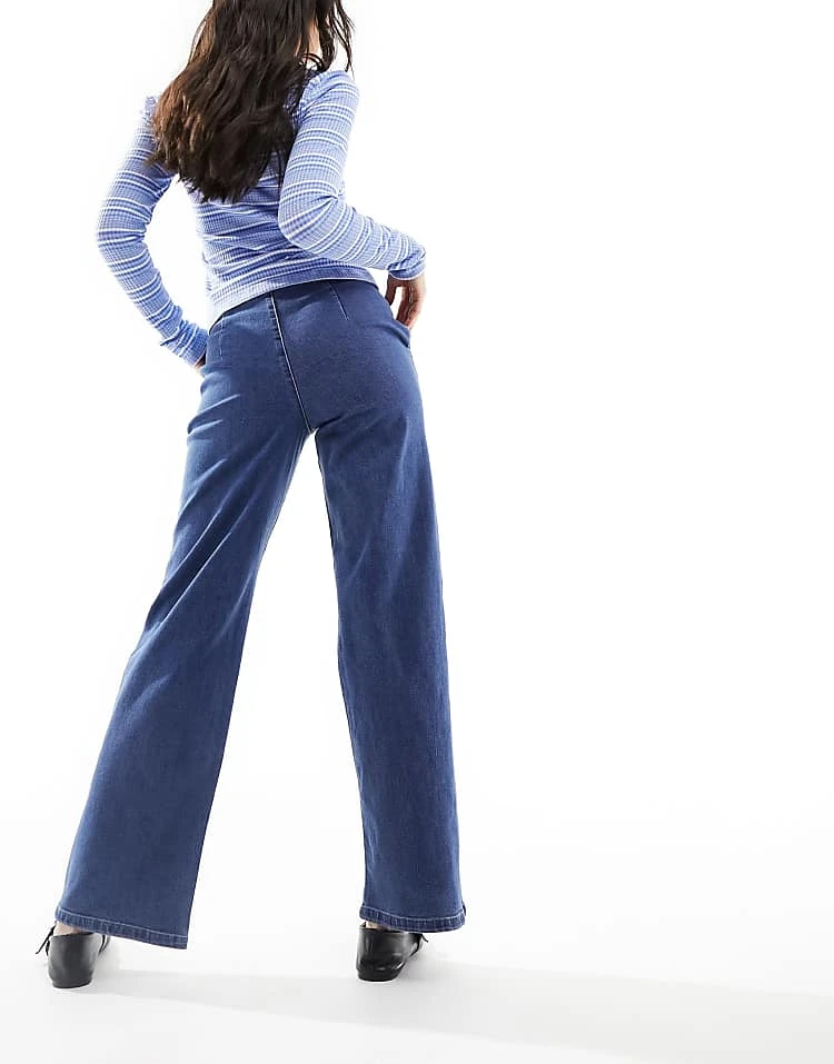 JDY High Waisted Wide Leg Jean In Mid Wash Blue For Women Medium Blue Denim 3 JDY High Waisted Wide Leg Jean In Mid Wash Blue For Women Medium Blue Denim - Image 3