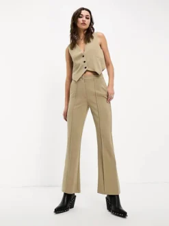 JDY Front Slit Flare Trouser In Beige For Women