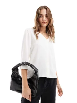 JDY Textured 3/4 Sleeve Shirt In Off White For Women Cloud Dancer