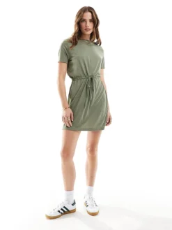 JDY Tie Detail T-shirt Dress In Green For Women Deep Lichen Green