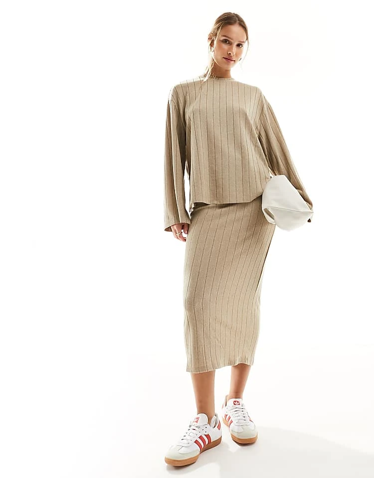 JDY Ribbed Midi Skirt Co-ord In Beige For Women Humus 1 JDY Ribbed Midi Skirt Co-ord In Beige For Women Humus