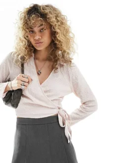 JDY Seersucker Wrap Top In Light Pink For Women Hushed Violet