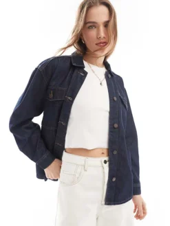 JDY Denim Jacket In Dark Wash For Women Dark Blue Denim
