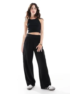 JDY Wide Leg Cargo Trouser Co-ord In Black For Women