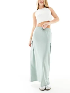 JDY Cargo Pocket Maxi Skirt In Sage Green For Women Light Green