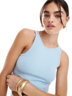 JDY Ribbed Cropped Tank Top In Light Blue For Women