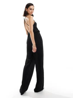 JDY Open Back Plisse Jumpsuit In Black For Women