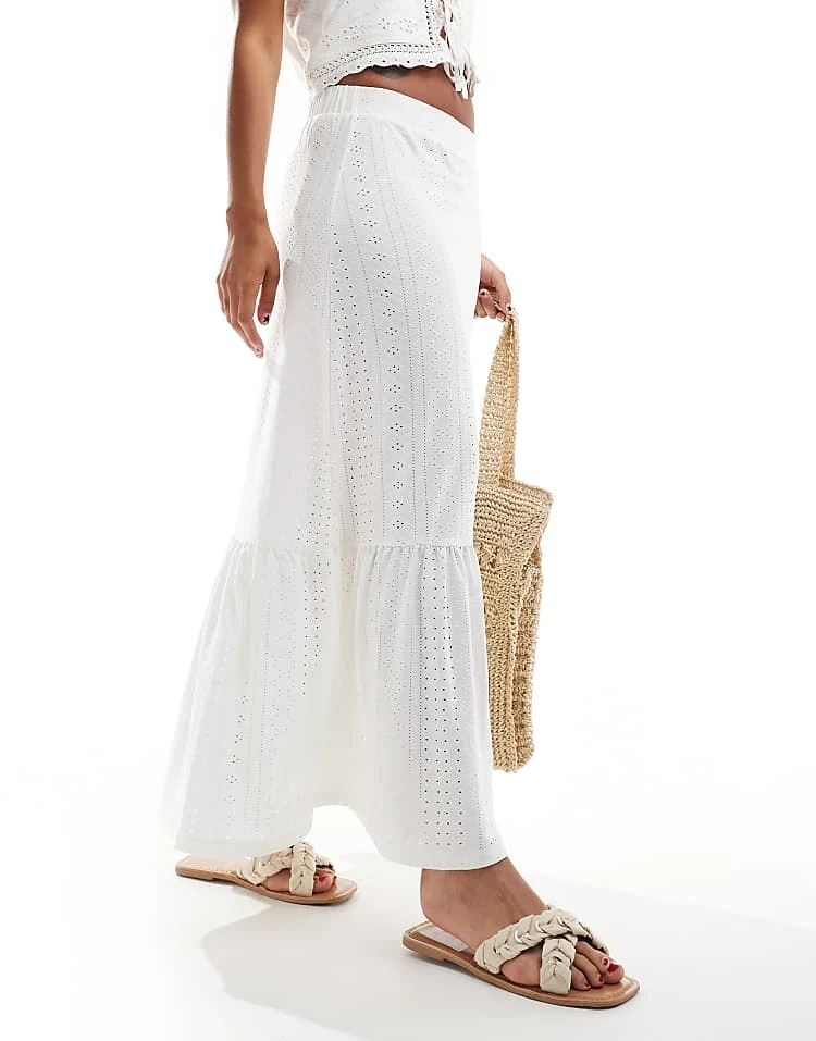 JDY Tiered Pointelle Maxi Skirt In Off White For Women 6 JDY Tiered Pointelle Maxi Skirt In Off White For Women - Image 6