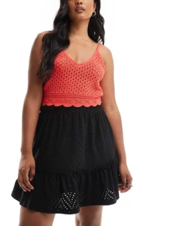 JDY Pointelle Frilled Mini Skirt In Black For Women