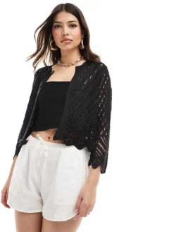 JDY Knitted 3/4 Length Sleeve Cardigan In Black For Women