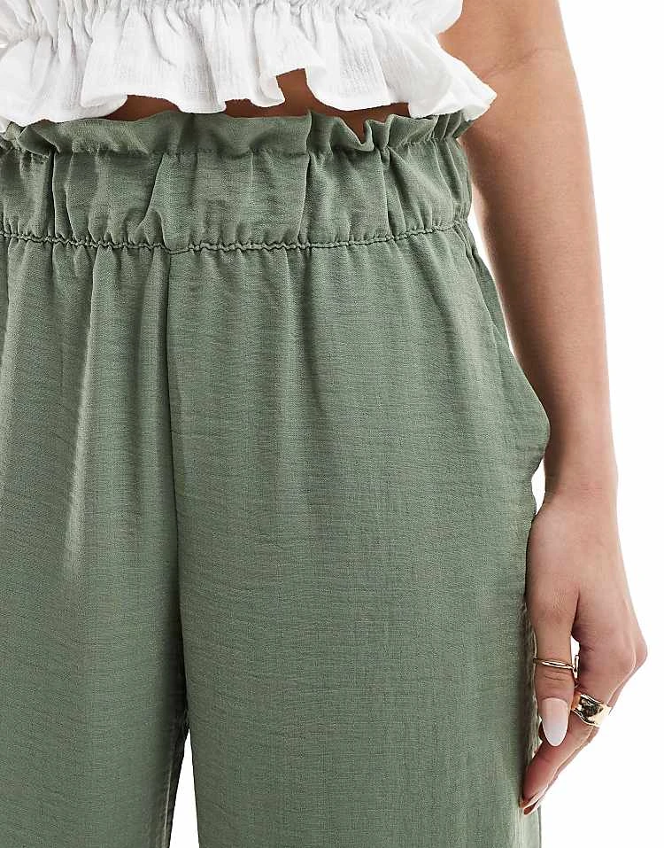 JDY Paperbag Waist Wide Leg Linen Trousers In Khaki For Women 5 JDY Paperbag Waist Wide Leg Linen Trousers In Khaki For Women - Image 5