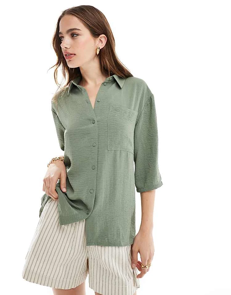 JDY 3/4 Sleeve Shirt In Khaki For Women 1 JDY 3/4 Sleeve Shirt In Khaki For Women