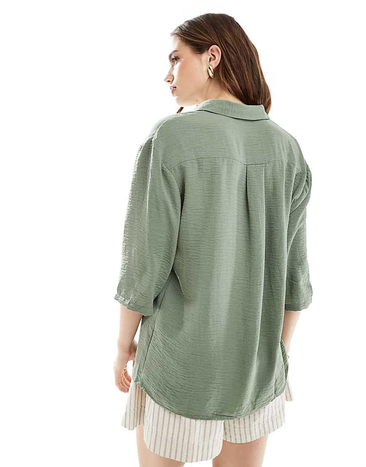 JDY 3/4 Sleeve Shirt In Khaki For Women 2 JDY 3/4 Sleeve Shirt In Khaki For Women - Image 2