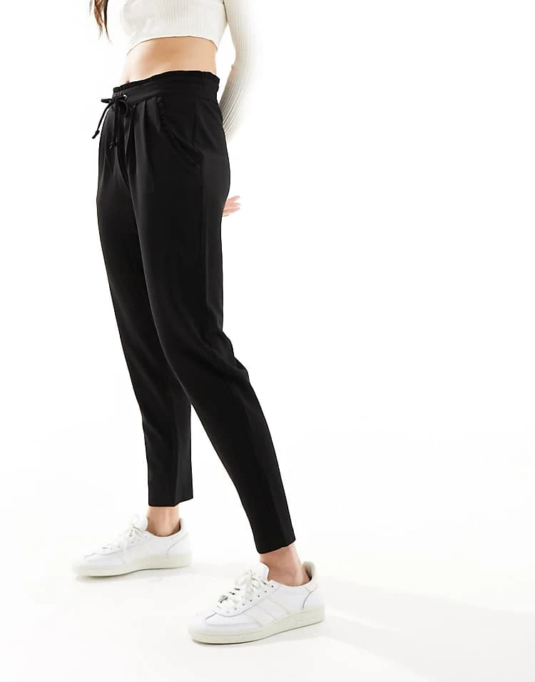 JDY Slim Fit Trousers With Frill Waistband In Black For Women 3 JDY Slim Fit Trousers With Frill Waistband In Black For Women - Image 3