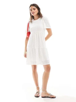 JDY Broderie Mini Dress In White For Women