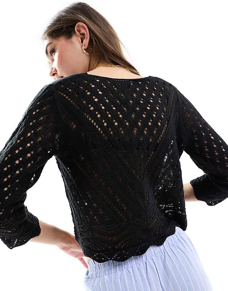 JDY Open Knit Scallop Edge Top In Black For Women 4 JDY Open Knit Scallop Edge Top In Black For Women - Image 4