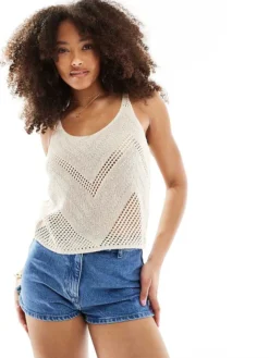 JDY Broderie Knit Vest In Cream For Women