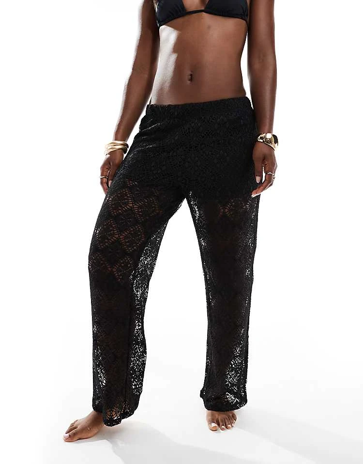 JDY Crochet Wide Leg Trouser With Short Inscert In Black For Women 2 JDY Crochet Wide Leg Trouser With Short Inscert In Black For Women - Image 2