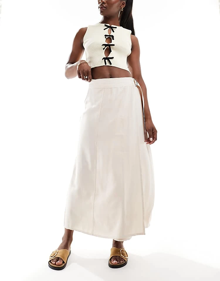 JDY Wrap Tie Detail Skirt In Stone For Women 4 JDY Wrap Tie Detail Skirt In Stone For Women - Image 4