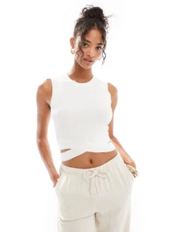 JDY Ribbed Tank Top With Open Detail In Stone For Women