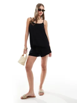 JDY Texture Cami & Short Co-ord In Black