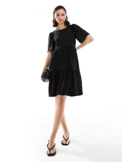 JDY Tiered Broderie Midi Dress In Black For Women