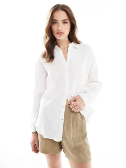JDY Long Sleeve Loose Shirt In White For Women