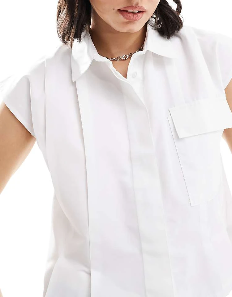 JDY Cap Sleeve Pleated Shirt In White For Women 3 JDY Cap Sleeve Pleated Shirt In White For Women - Image 3