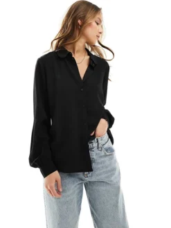 JDY Long Sleeve Blouse In Black For Women